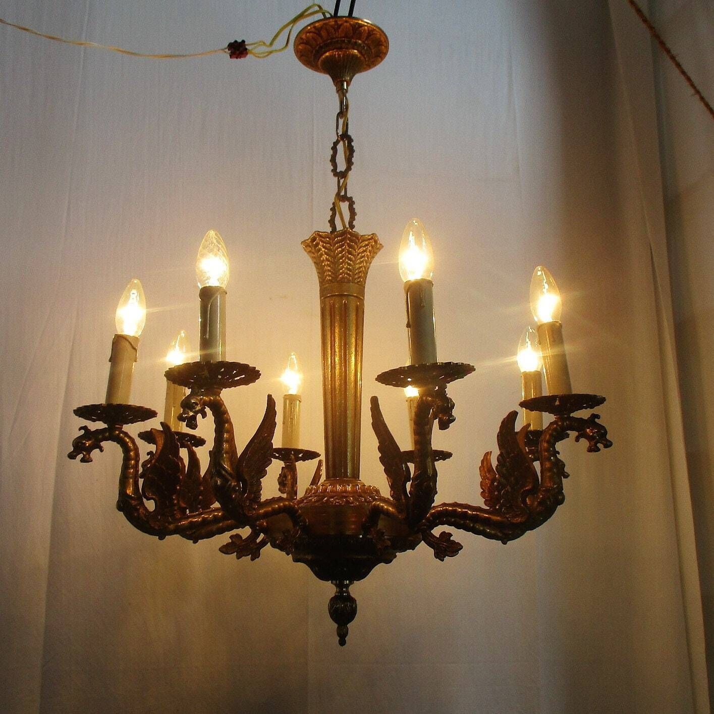 Impressive Gothic Ornate Brass 8 Arms Lights Chandelier Revival Dragons Griffins photo furniture