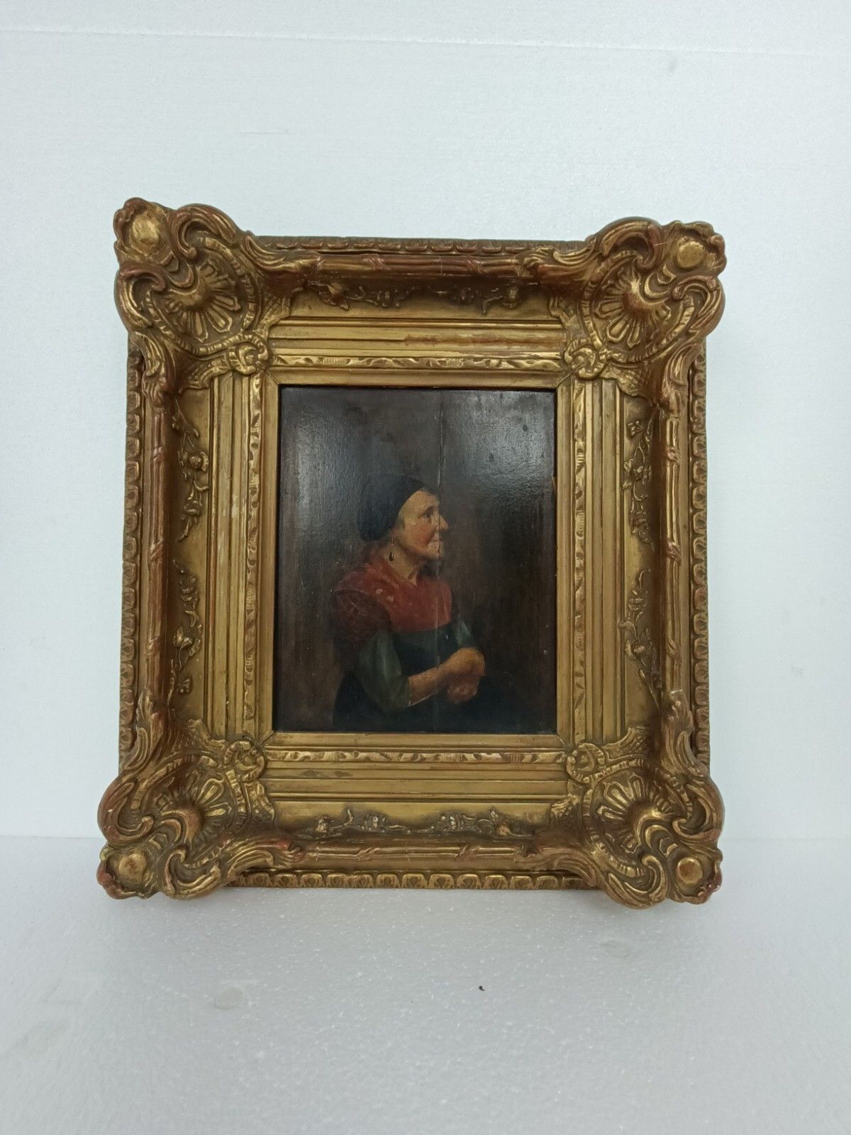 Oil Painting On Wood Gorgeous Plaster  Frame Portrait Of A Lady Antique photo furniture