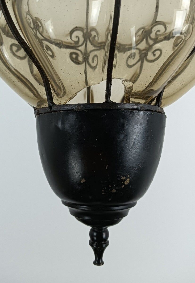 Venetian Caged Glass Alibaba Pendant Chandelier Pendant Vintage Fixture photo for sale