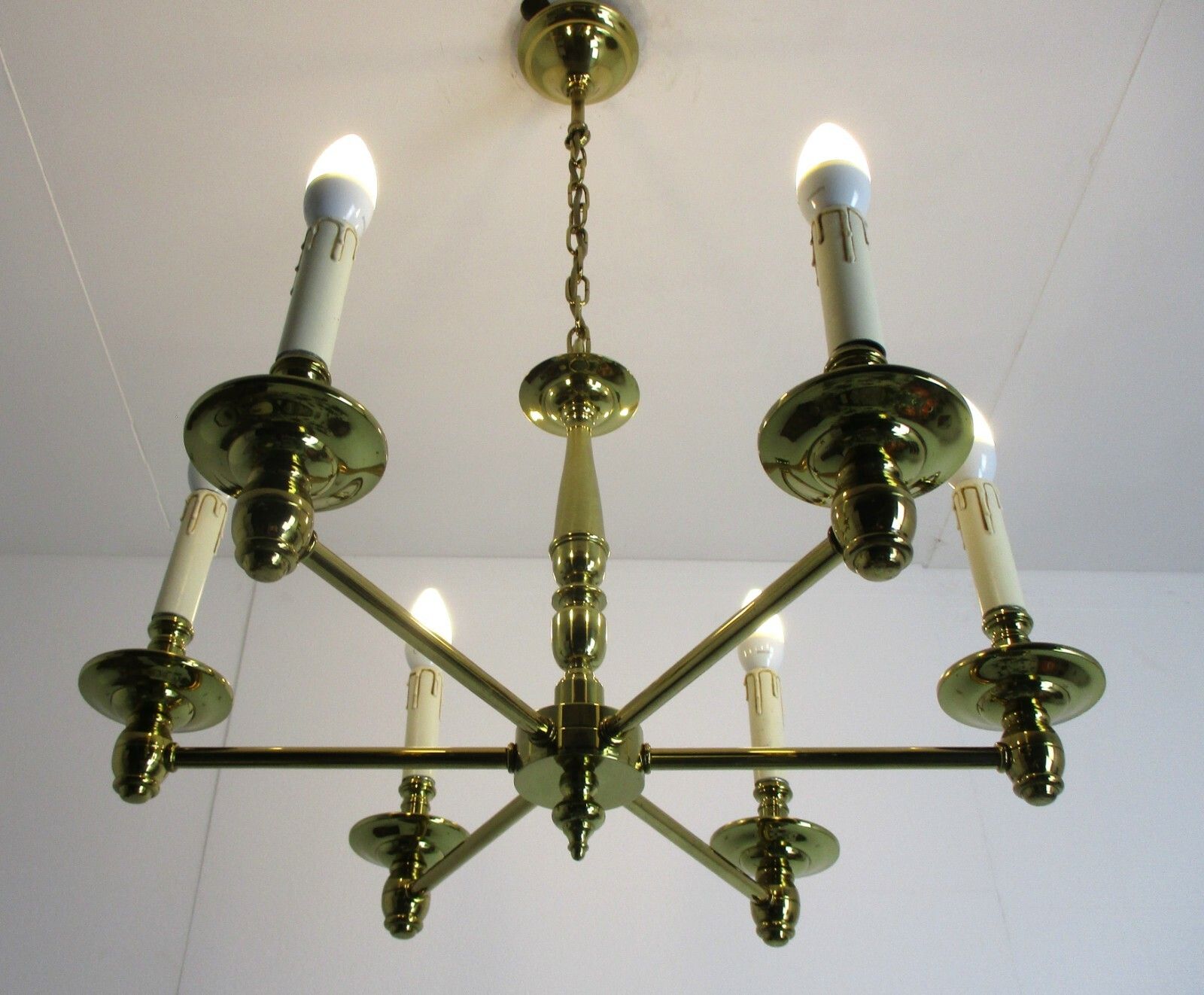 Stunning Chandelier 6 Lights Heavy Brass Hollywood Regency Ornate  70s Vintage photo for sale