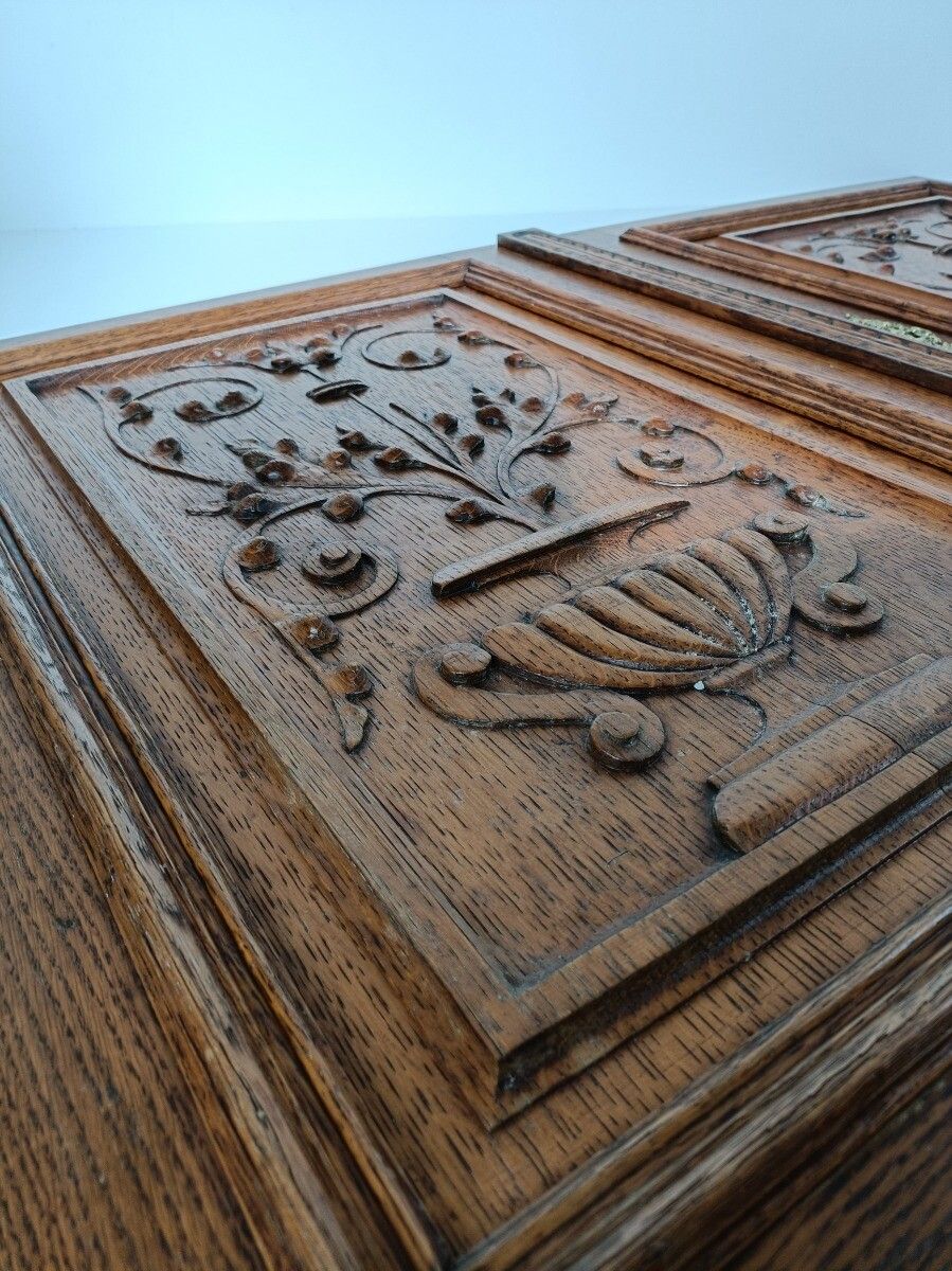Pair Antique Hand Carved Wood Door Panels Flower Baskets Reclaimed Architectural photo vintage