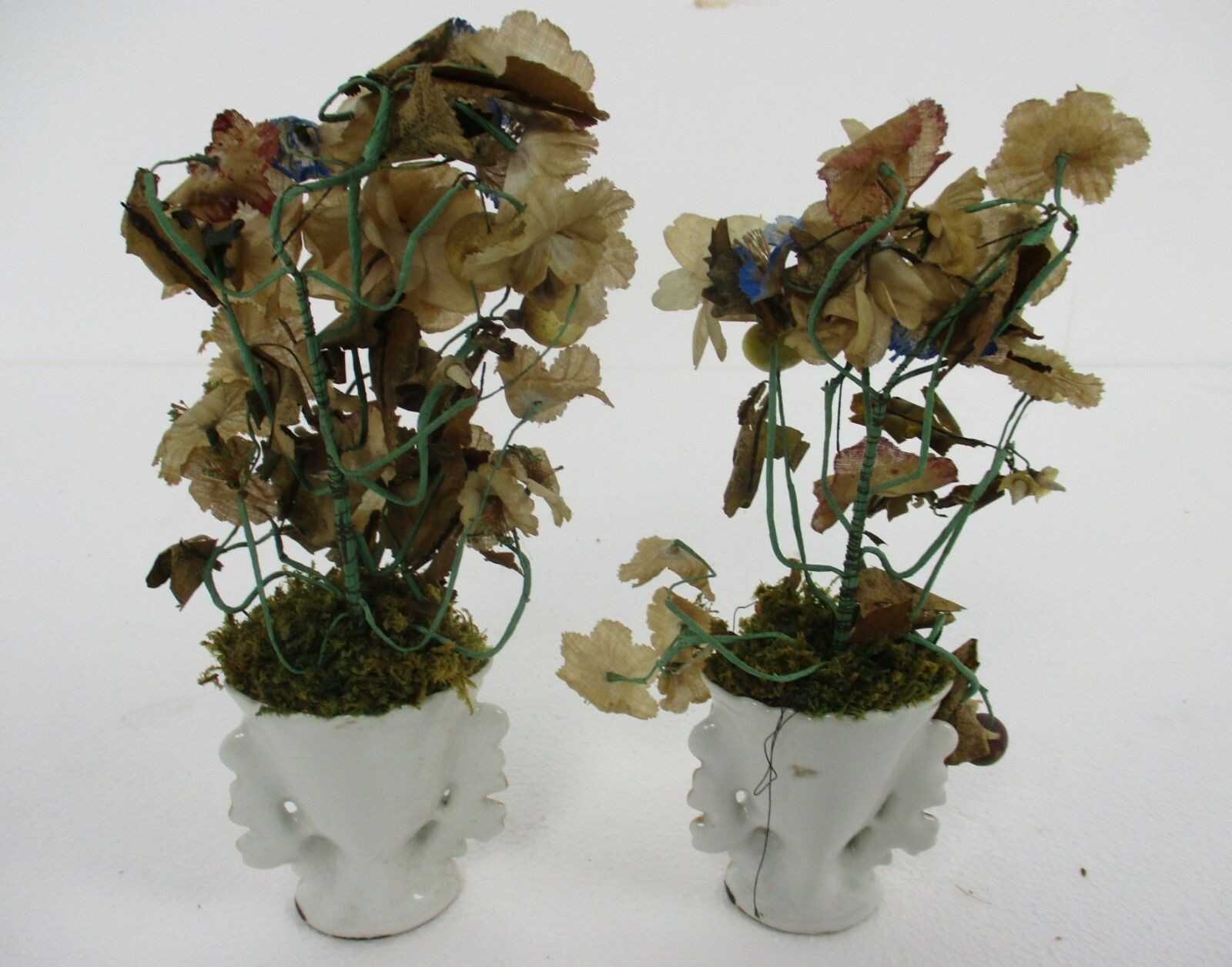 Antique Couple Porcelain Fan Flair Vases Flower Bridal Bouquet Vieux Paris photo vinterior