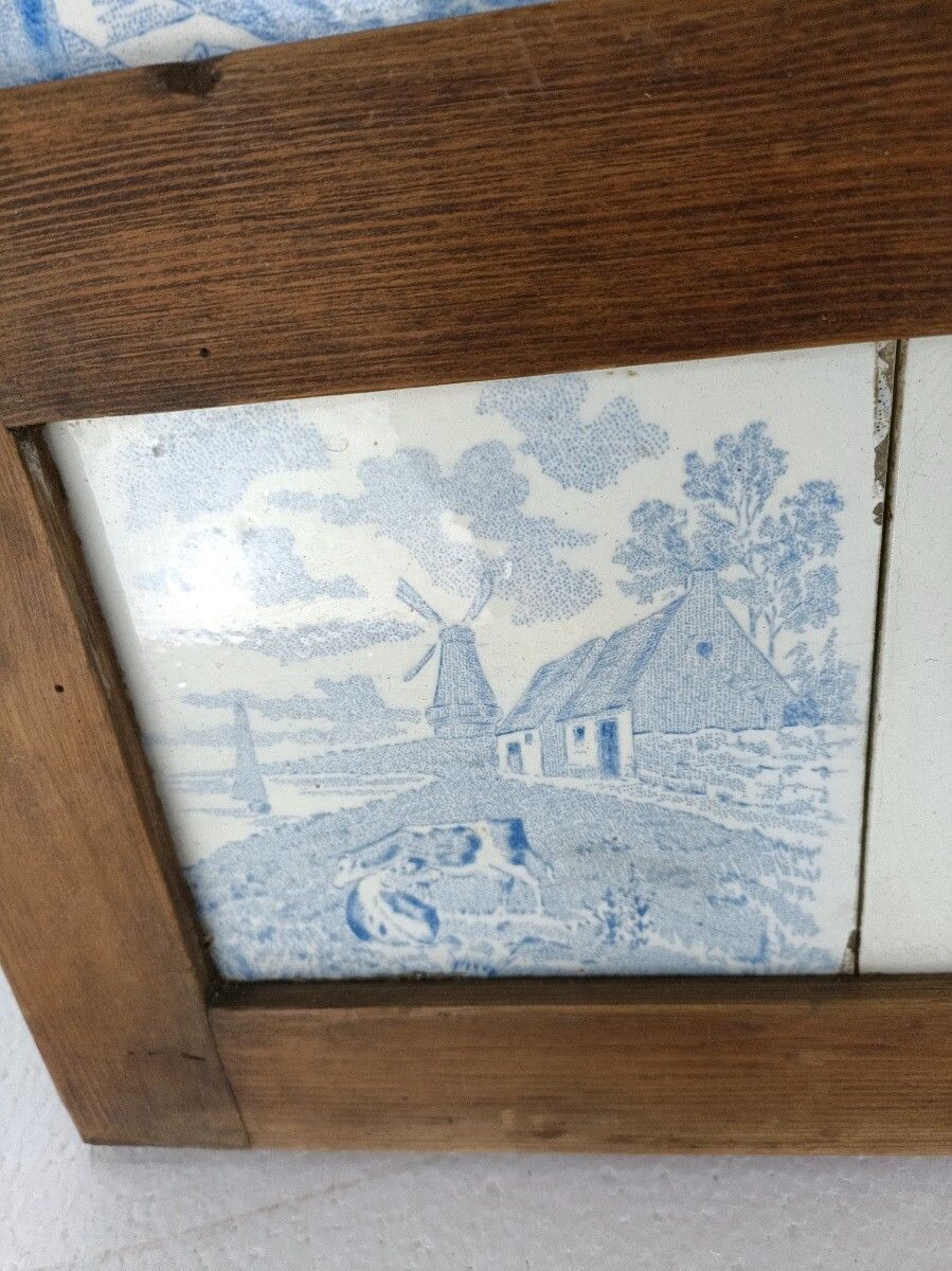 Kitchen Herbs Wall Hanging Cabinet  Wood Ceramic Tiles Blue White Antique Barn S photo vinterior