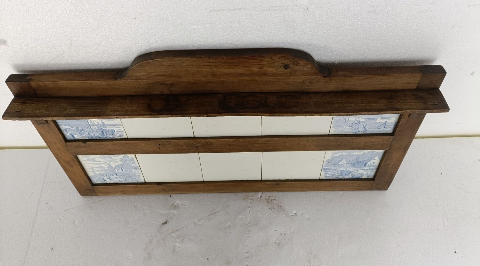 Kitchen Herbs Wall Hanging Cabinet  Wood Ceramic Tiles Blue White Antique Barn S photo buy