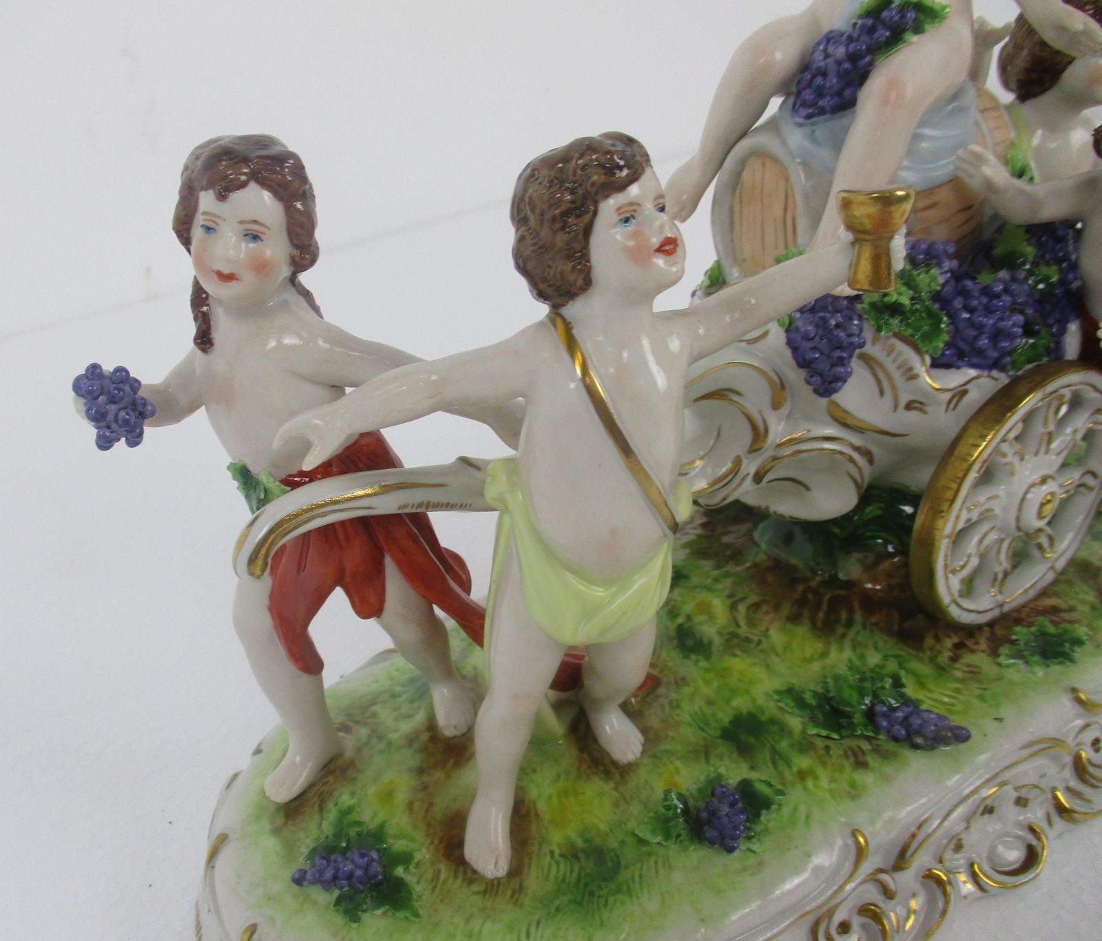 German Porcelain Statue Figurine Bacchus Putti Grapes Carriage Stunning Marked S photo Home Decor