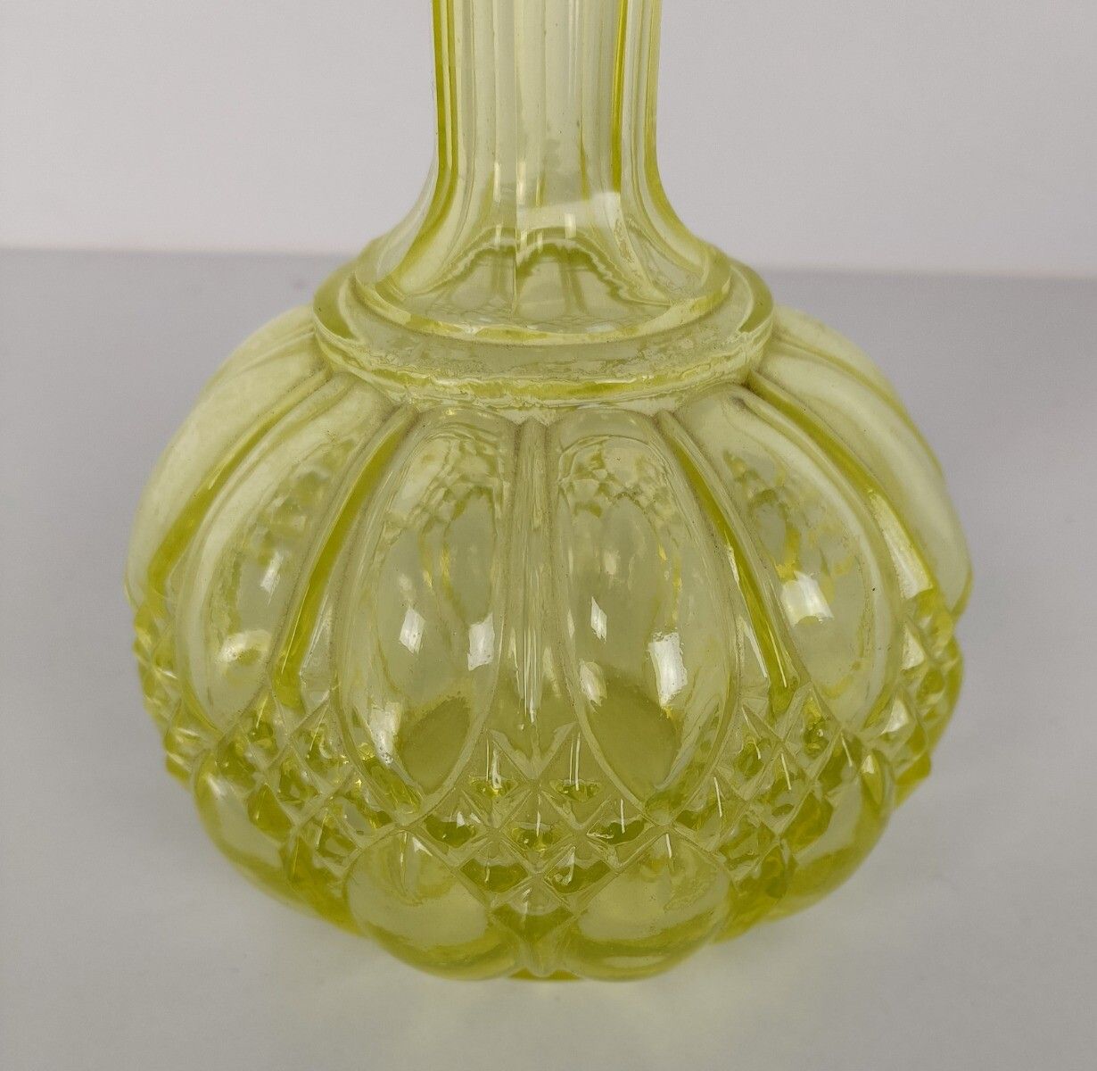 Art Glass Bottle Lidded Art Deco Antique Bubbled Hobnails Glass Yellow Gorgeous photo furniture