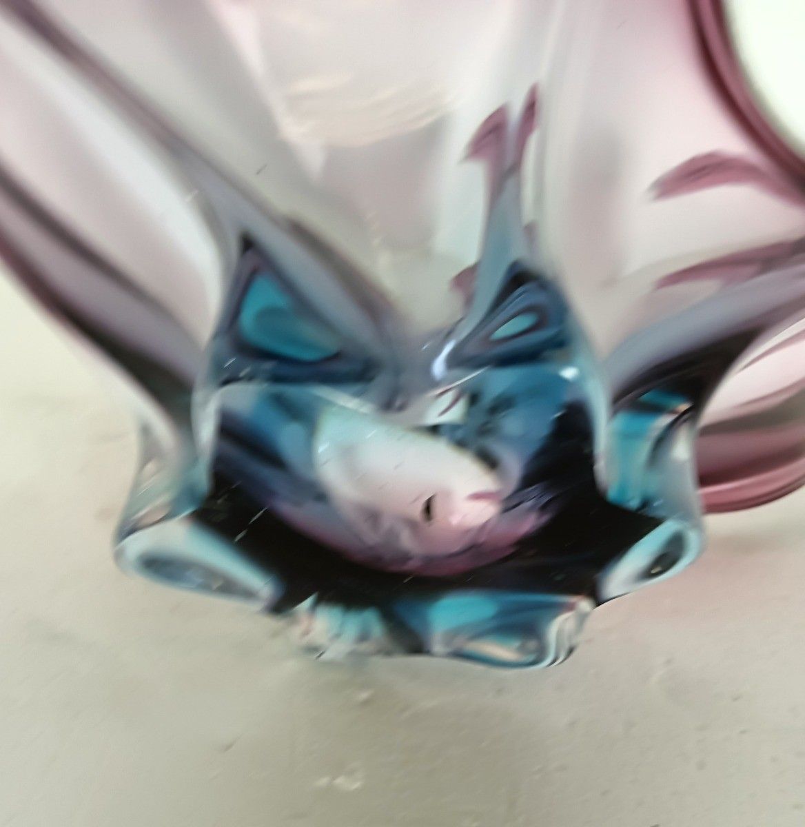 Blue  Cranberry Murano Italian Art Glass Centerpiece Dish Bowl Mid Century Vinta photo vintage