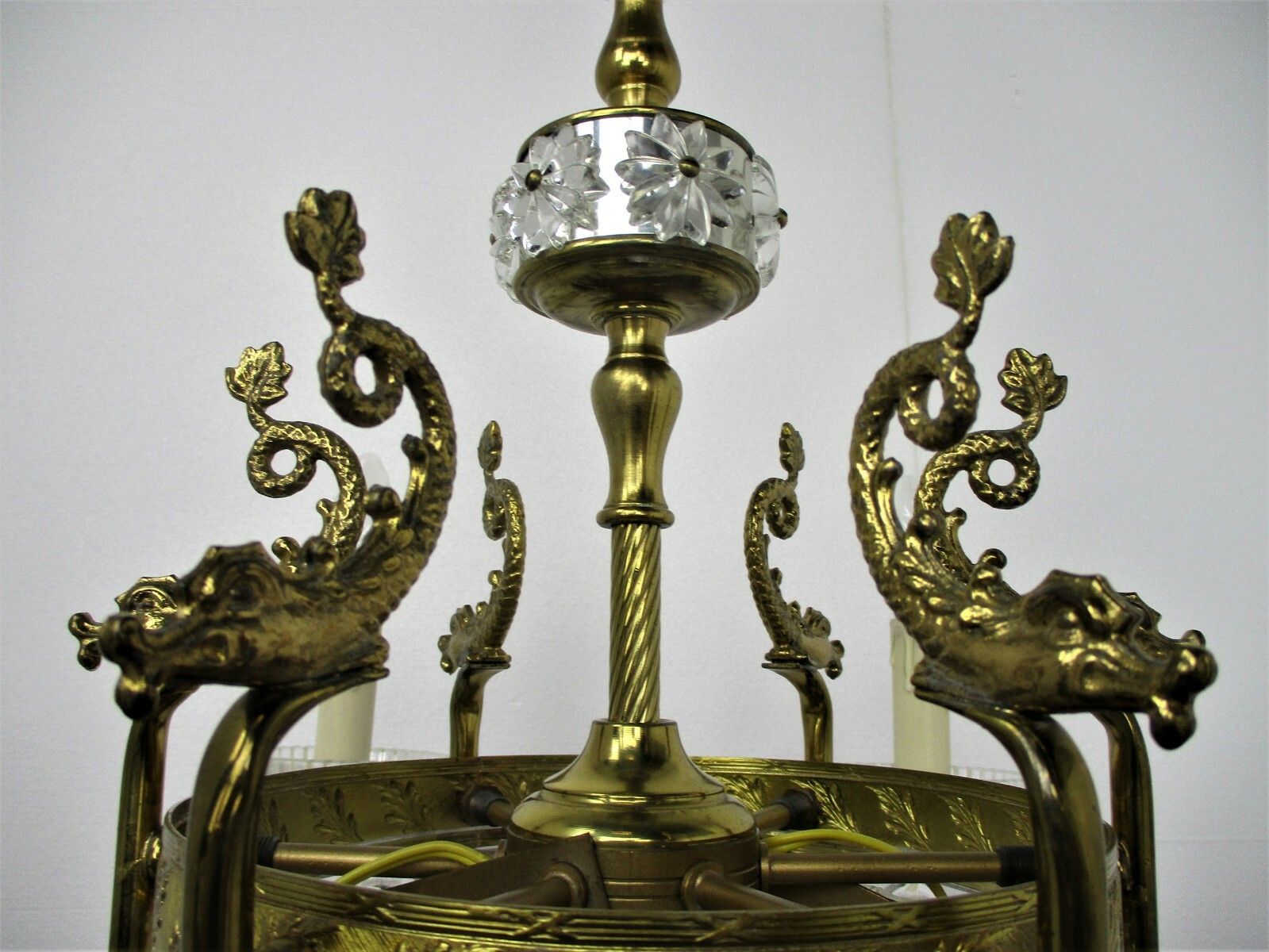 photo for sale French Chandelier Ornate Brass Crystal Prisms Hollywood Regency Fish Wow 8 Light