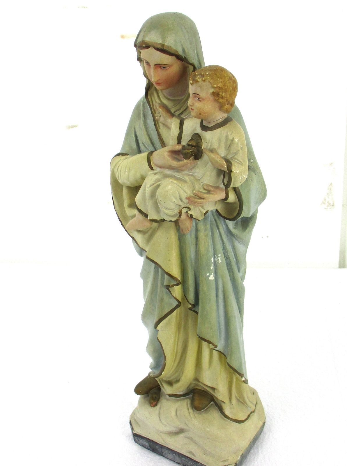 Statue Our Lady Madonna Virgin Mary Infant Jesus  Beautiful Plaster 16.53&Quot photo vinterior