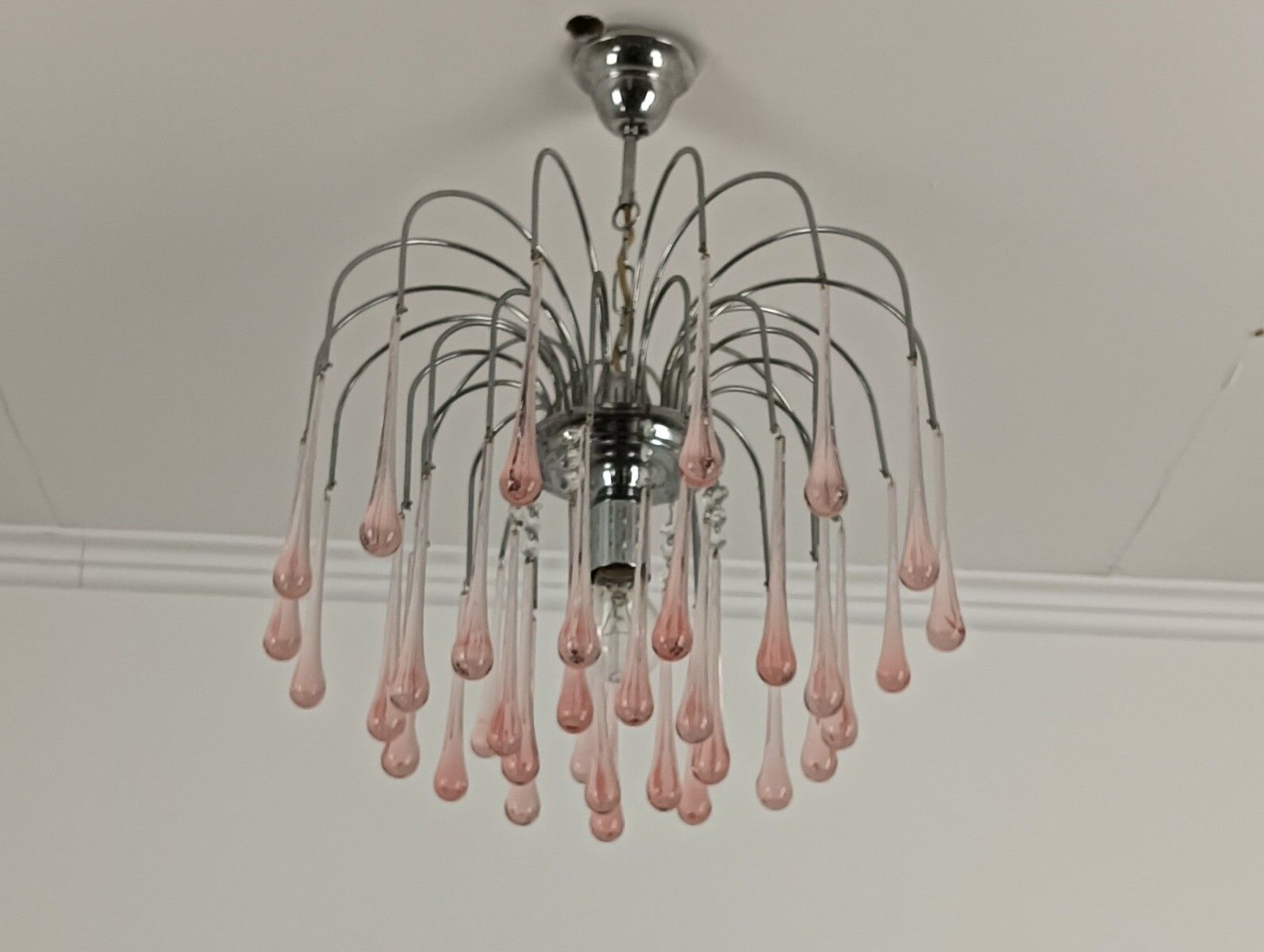 Murano Pink Art Glass Teardrop Prisms Chandelier Italy 1 Light Pendant Lovely VI photo furniture