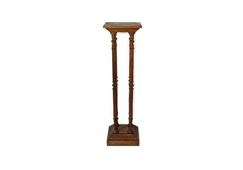 Tall Stylish Pedestal Pillar Plant Stand Side Table Vintage Carved Wood 4 Stems