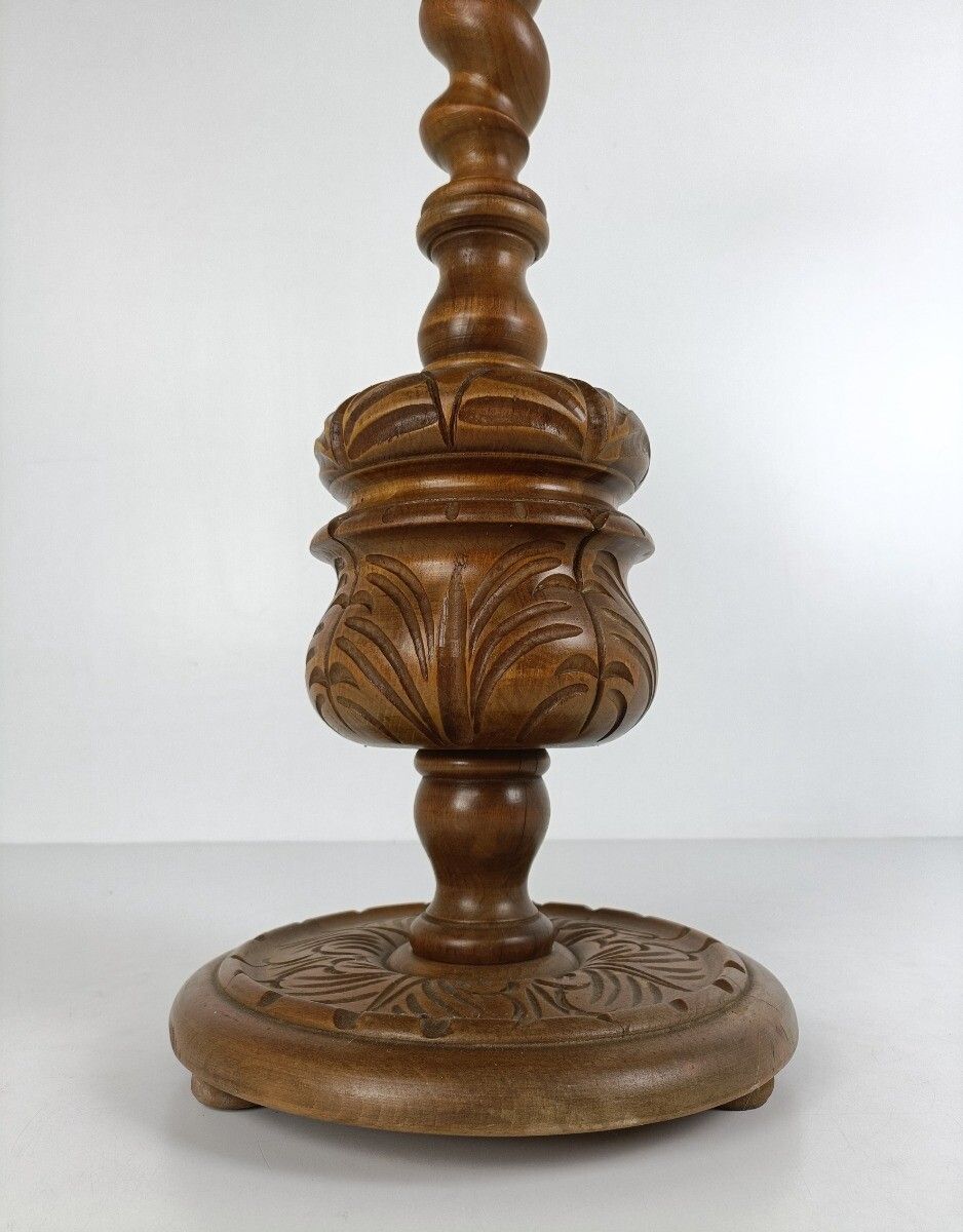 Ornate Carved Wooden Barley Twist Pedestal Hand Carved Wood Wooden Side Table Pl photo for sale