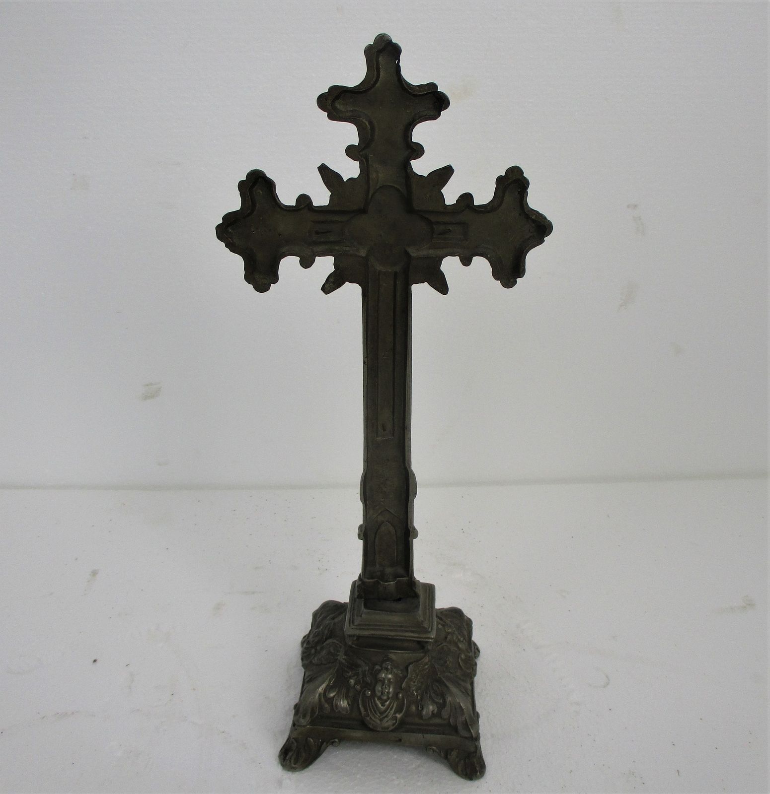 Vintage Standing Crucifix Jesus Christ Cross Ornate Angels At Feet Spelter Beaut photo buy