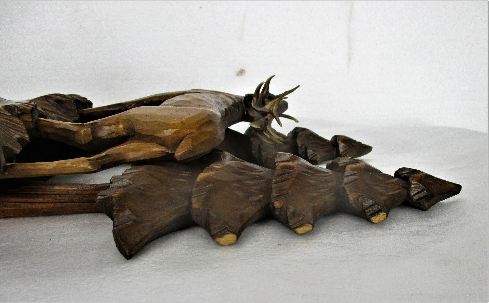 Hand Carved Wood Barometer Thermometer Weather Station Black Forest Deer Hunter photo buy