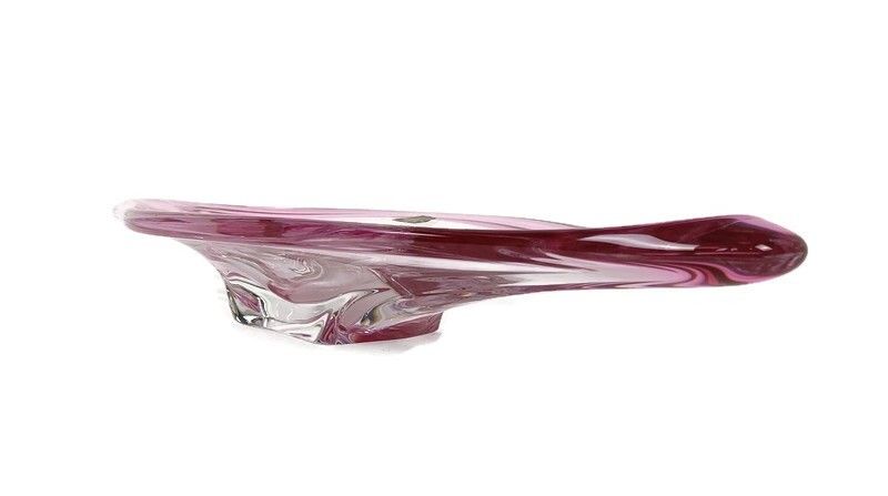 Val St Lambert Belgium Bowl Dish Centerpiece Cranberry Clear Art Glass  Marked