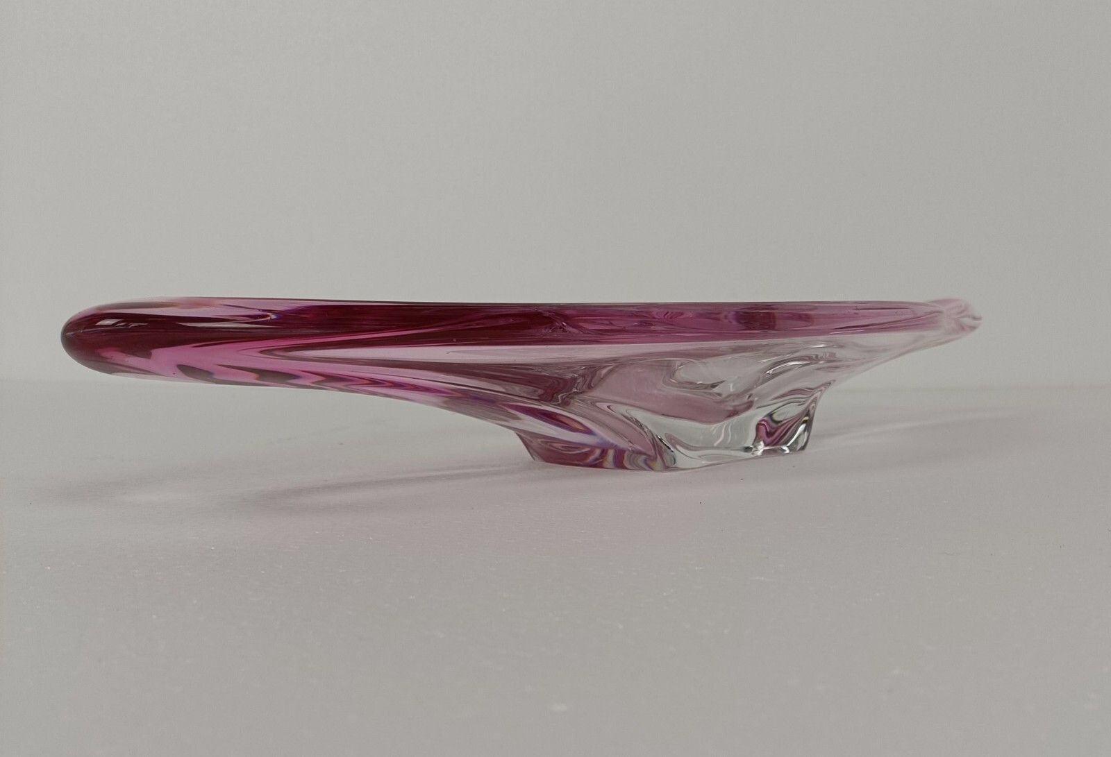 Val St Lambert Belgium Bowl Dish Centerpiece Cranberry Clear Art Glass  Marked photo Home Decor