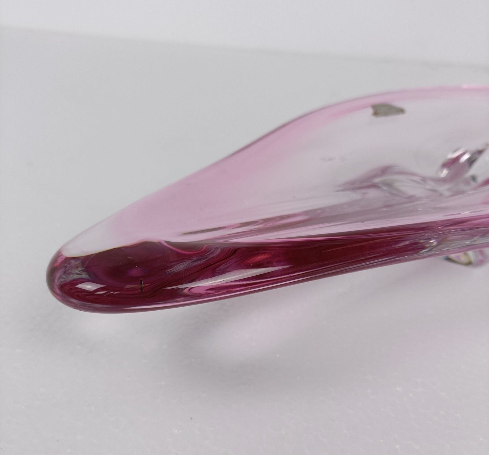 Val St Lambert Belgium Bowl Dish Centerpiece Cranberry Clear Art Glass  Marked photo vintage