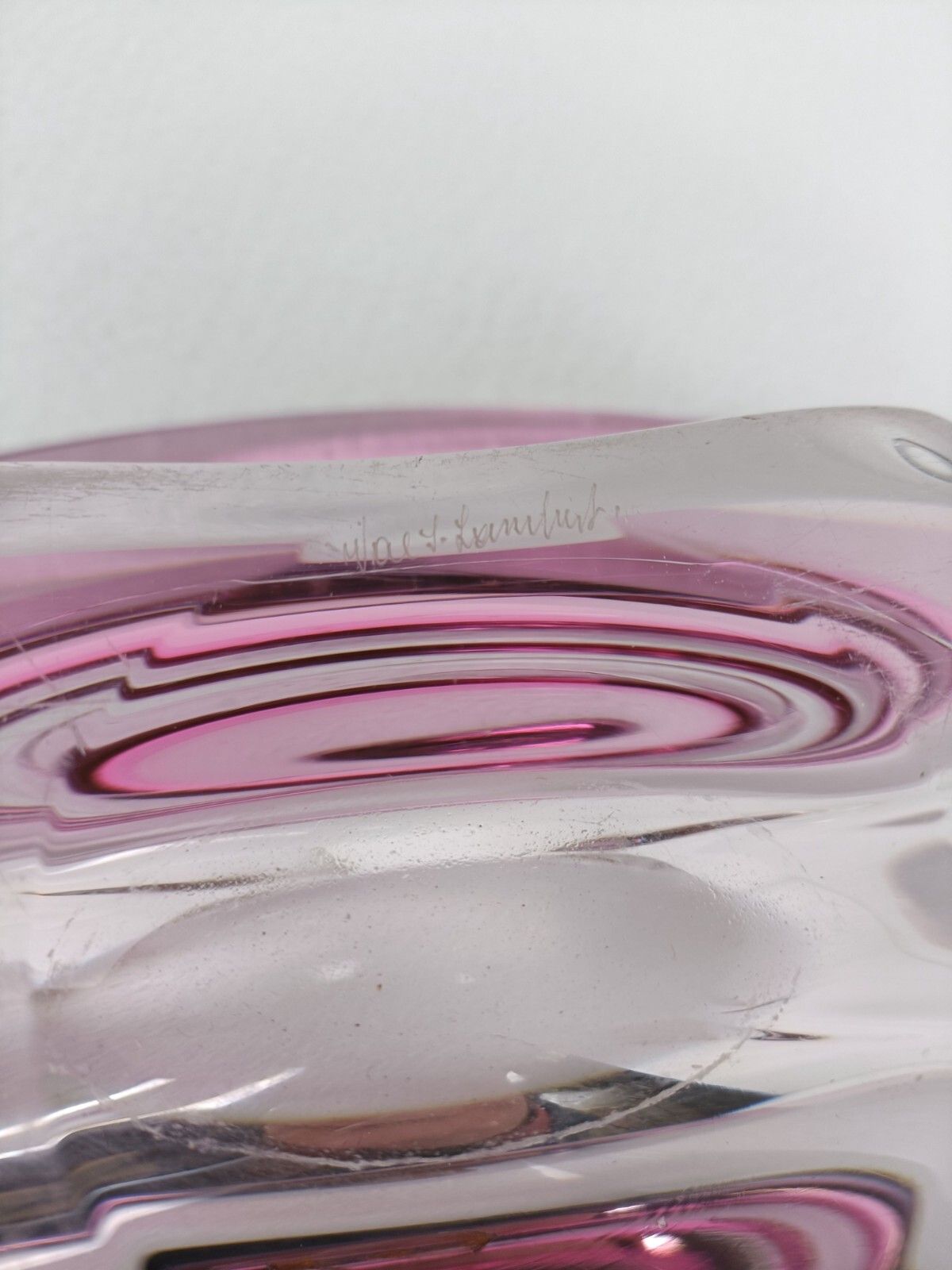 photo for sale Val St Lambert Belgium Bowl Dish Centerpiece Cranberry Clear Art Glass  Marked