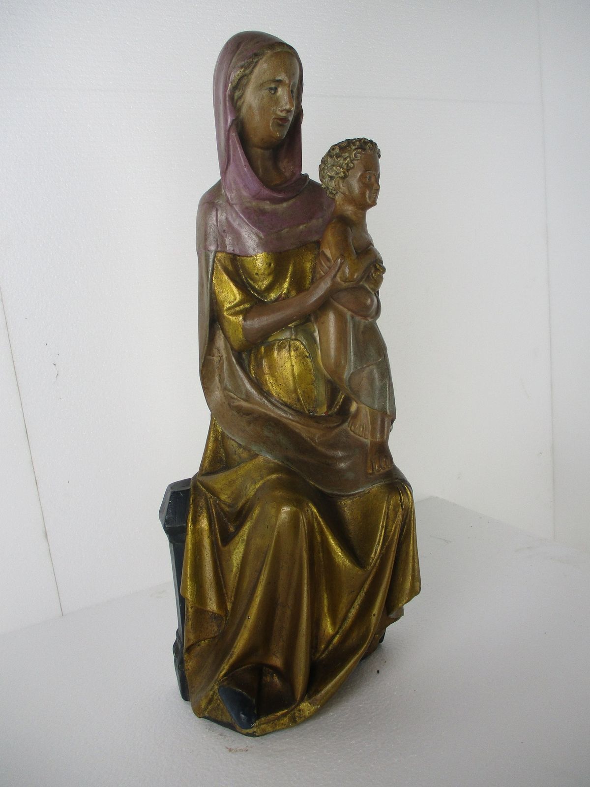 Statue Sitting Our Lady Virgin Mary Infant Jesus Child Sedes Sapientiae Plaster photo Art