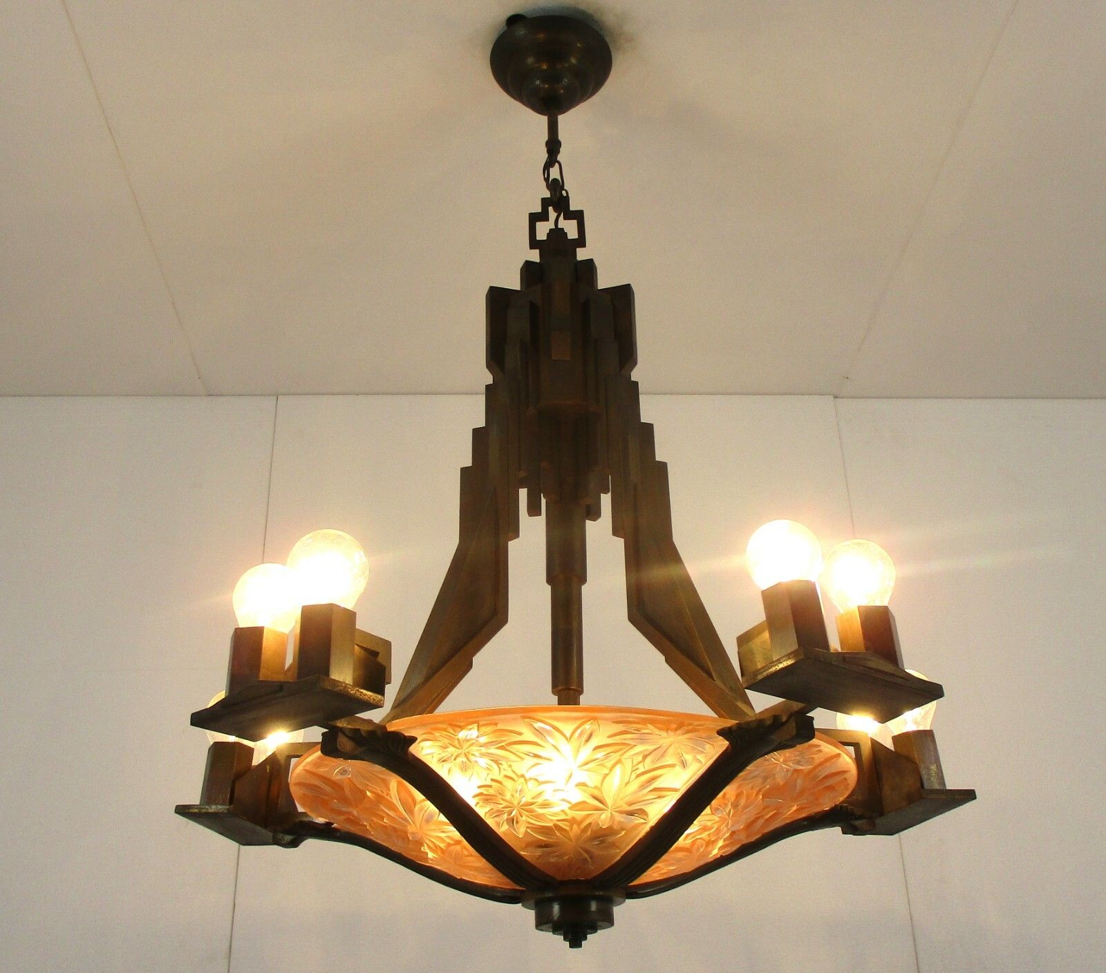 photo furniture Art Nouveau  15!!  Lights Chandelier Lamp Art Deco Pink Glass Flower Shade Wow