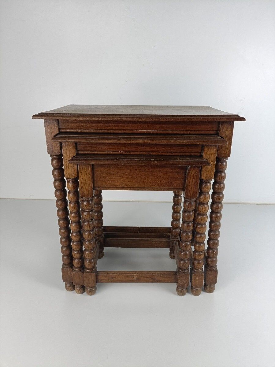 Set Of 3 Hobnail Legs Wooden Nesting Stacking Side Tables Barn Country Farmhouse photo buy