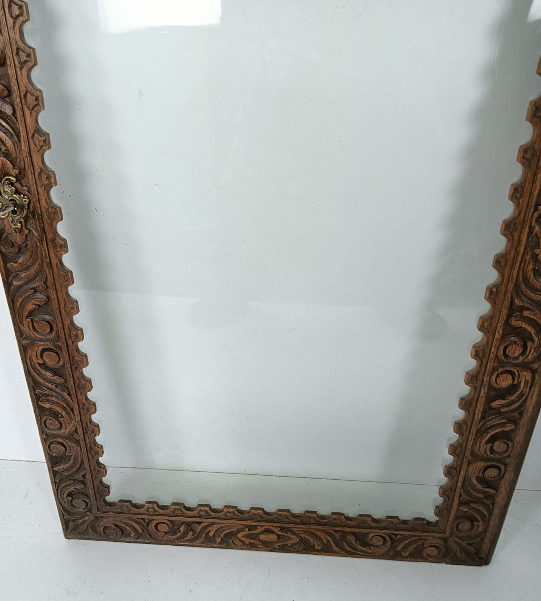 Large Door Cabinet Hand Carved Wood Ornated Glass Display Reclaimed Architectura photo Furniture