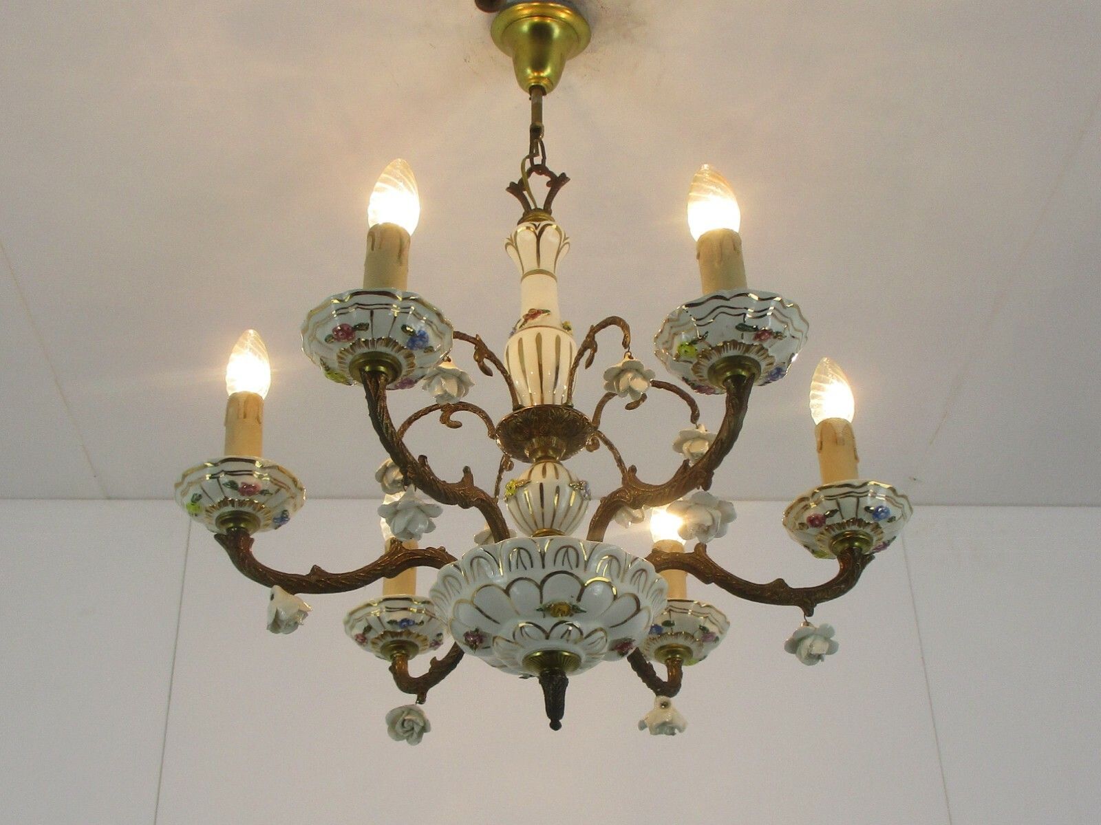 Capodimonte Style Chandelier 6 Arm Italian Porcelain Gorgeous Porcelain Flowers photo furniture
