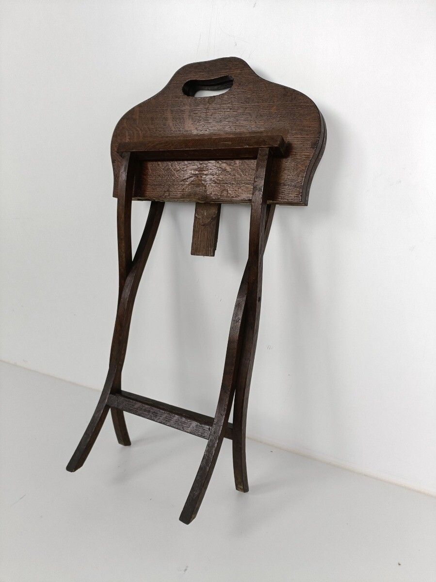 Funky Antique Stool Table Foldable Carved Wood Handles Occasional Butler Table photo vinterior
