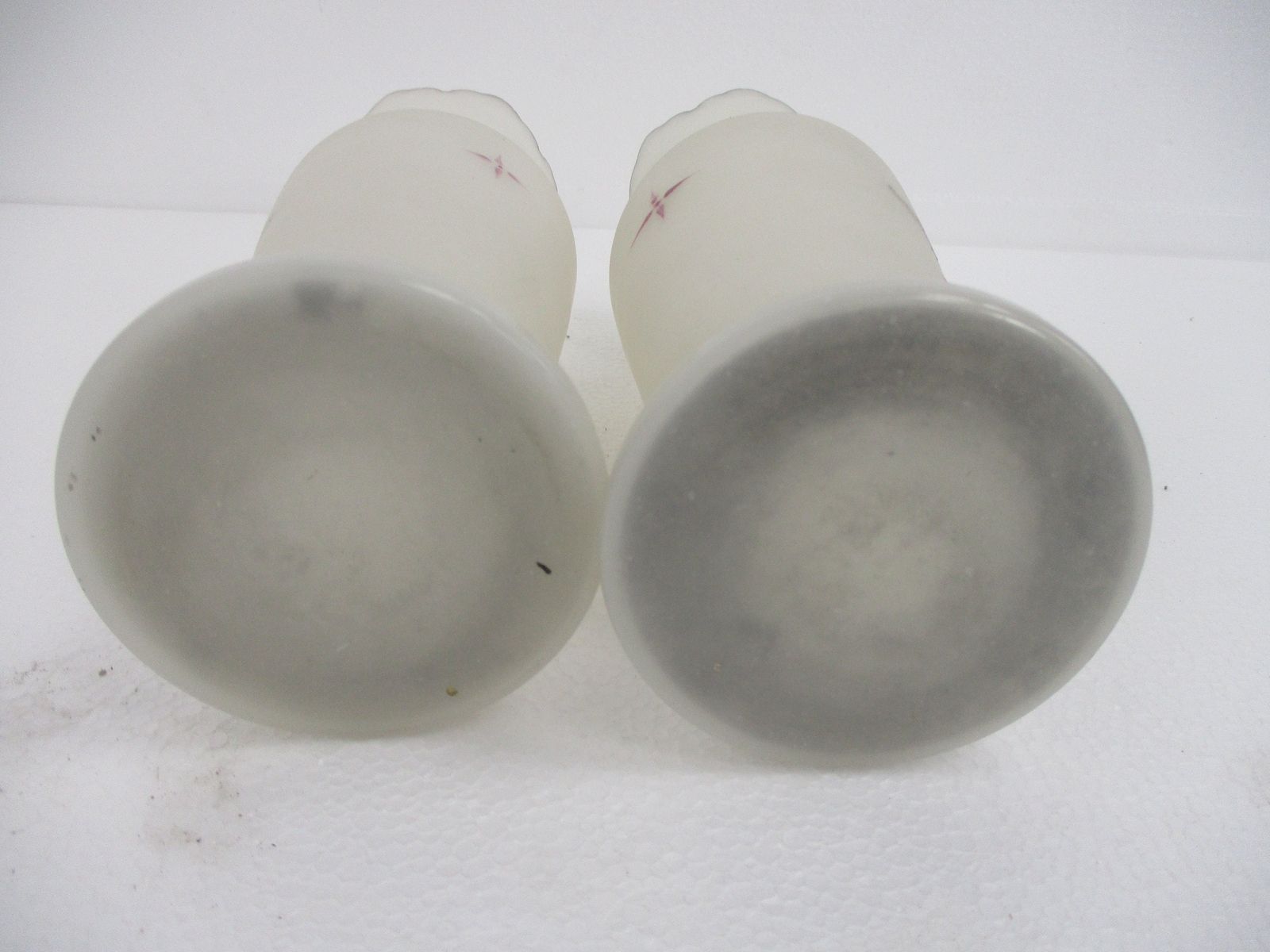 Couple Vintage Mid Century Modern Opaline Cased Hand Blown Glass Vases Enamel Lo photo 101.0
