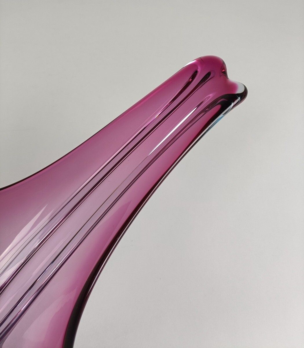 Italian Cranberry Blue Bowl Dish Centerpiece Murano Seguso Art Glass Modernist X photo vinterior