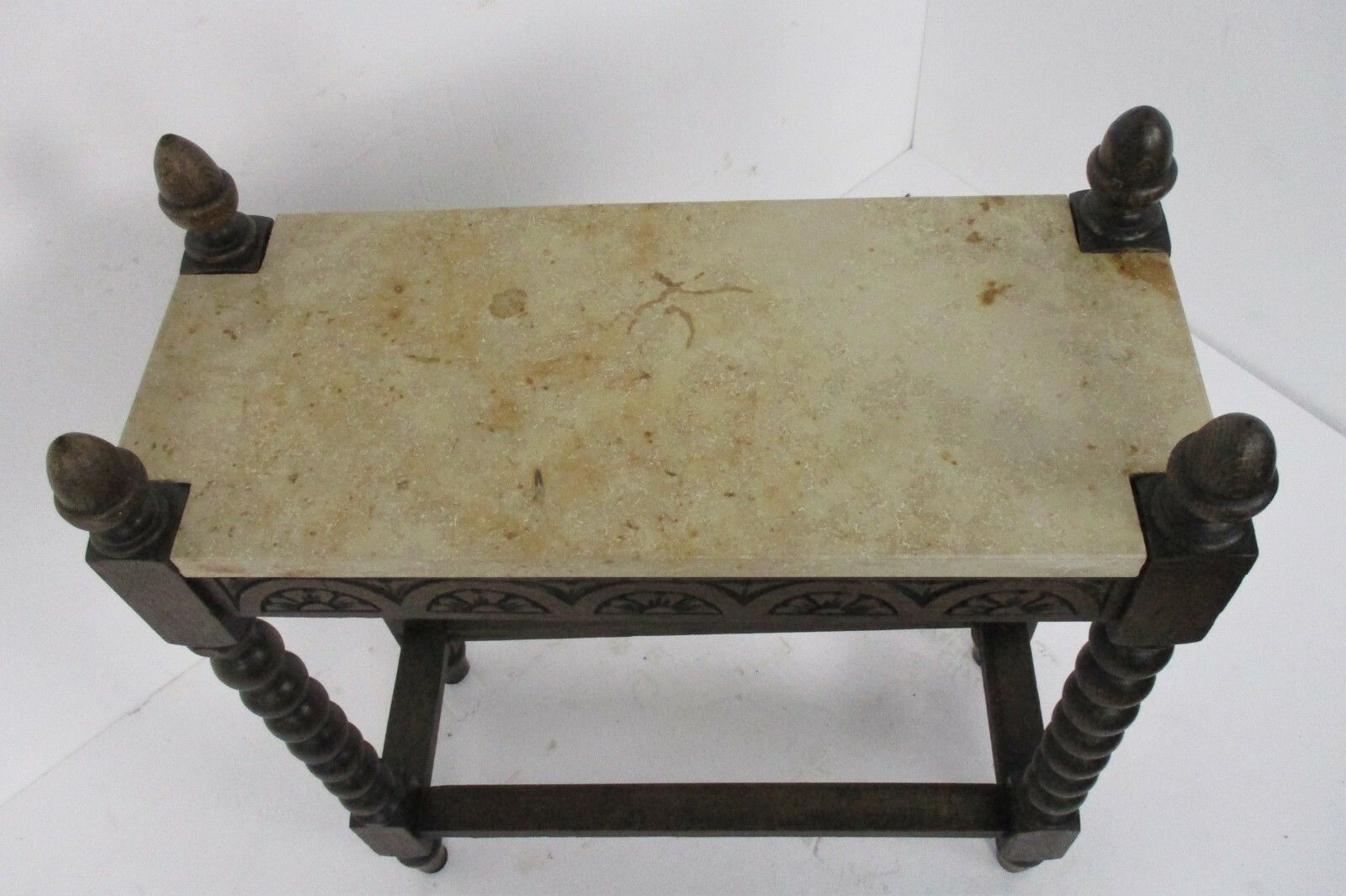 Antique Side Hallway Table Console Bobbin Wooden  Legs Marble Top Edwardian photo Furniture