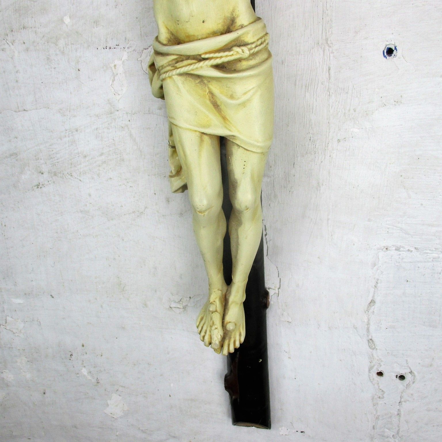 Xl  Hanging Wall Crucifix Wood Plaster Art Nouveau Corpus Christi Wow 38.97" photo for sale