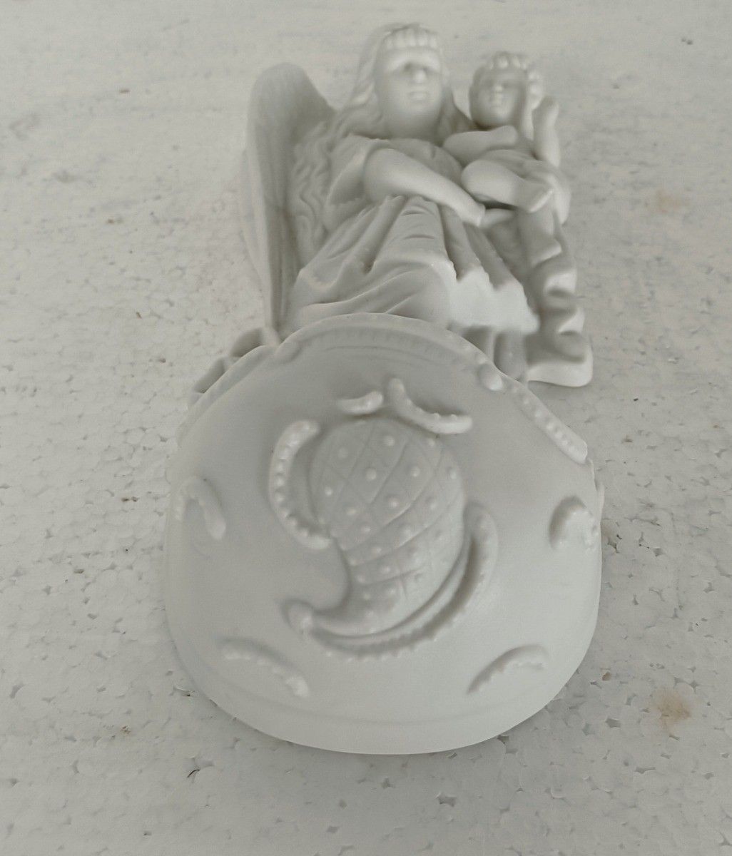 Beautiful Bisque Porcelain Antique Holy Water Font Vessel White Angel With Infan photo for sale