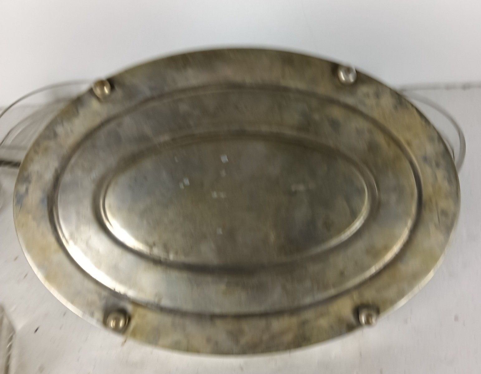 Art Deco Antique Apero Serving Dish Centerpiece Divided Silver Plated Metal Glas photo 175.0