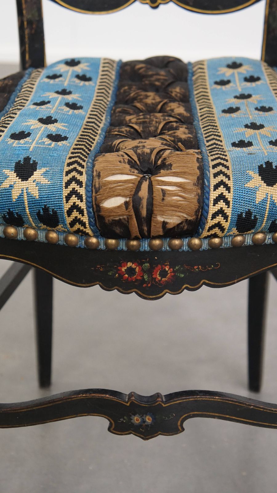 Unique And Elegant Antique French Napoleon 3 Chair Inlaid With Mother Of Pearl photo vintage