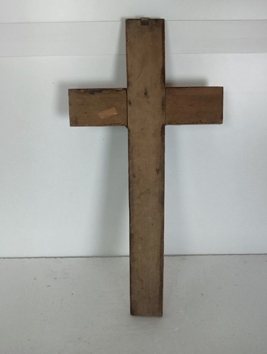 Art Deco Bauhaus Hanging Wall Crucifix Wood Brass Corpus  Jesus Christ  Antique photo vinterior