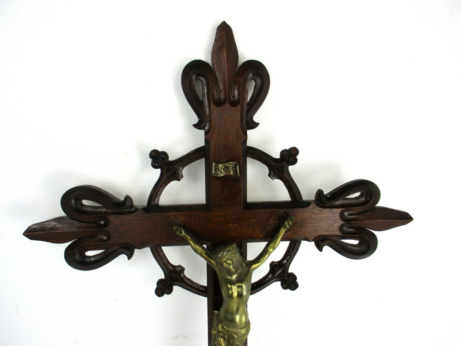 Xl Hand Carved Wood French Hanging Ornate Crucifix Jesus Christ Fleur De Lis photo furniture