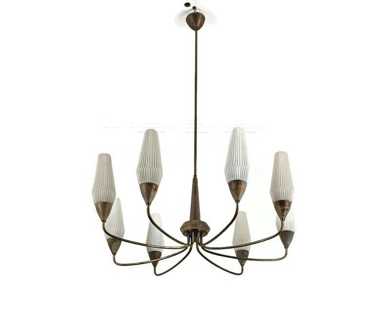 Sputnik Spider Chandelier Chrome Wood Glass 8 Lights Arm Vintage Retro Funky Gla