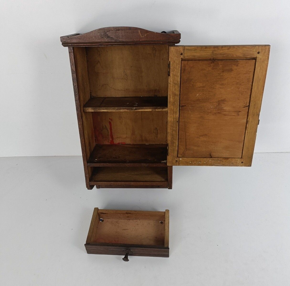Antique Medicine Apothecary Cabinet Beveled Glass Carved Wood Bathroom Shaving photo vinterior