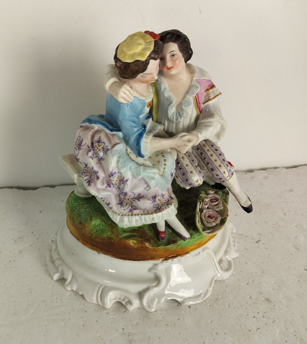 Lovely Antique Porcelain Figurine Budvase Couple Courting Bisque photo for sale