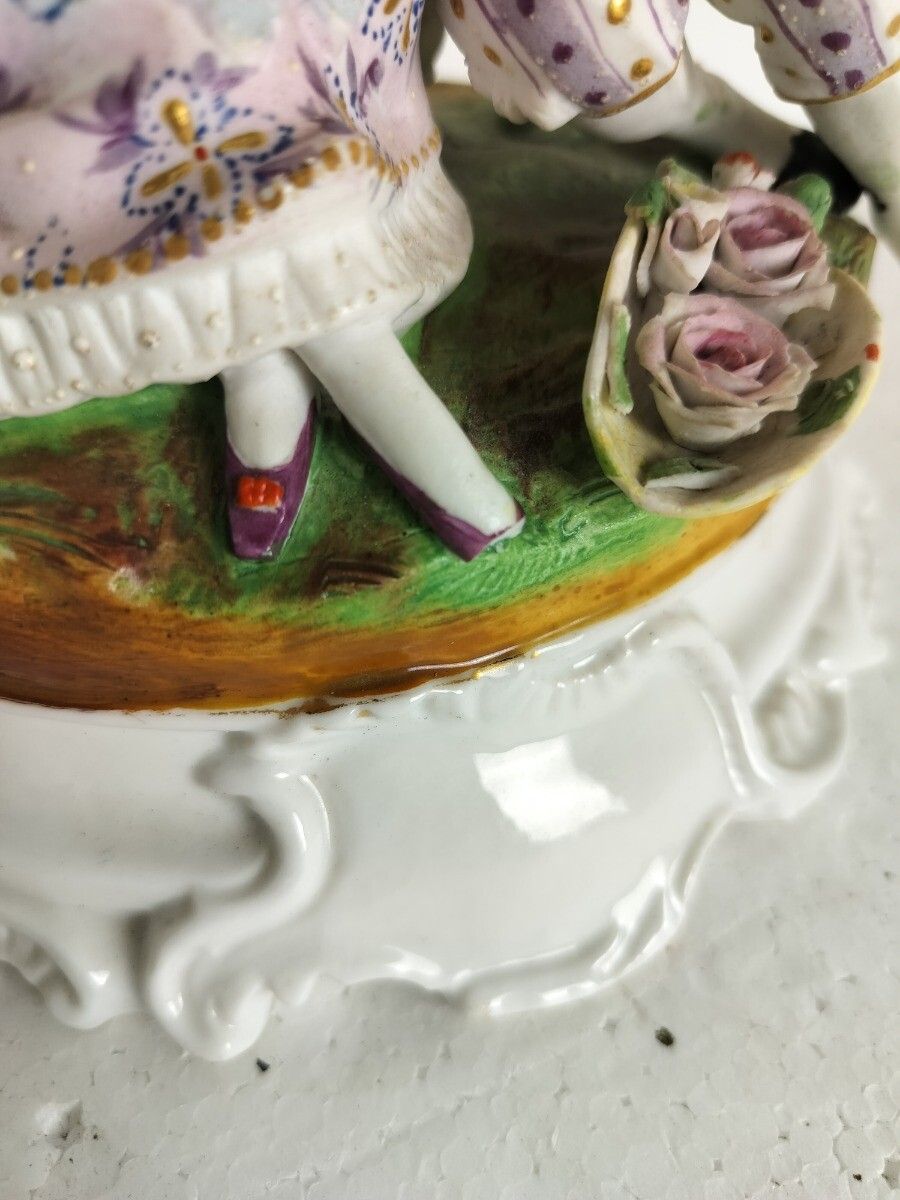 Lovely Antique Porcelain Figurine Budvase Couple Courting Bisque photo vintage