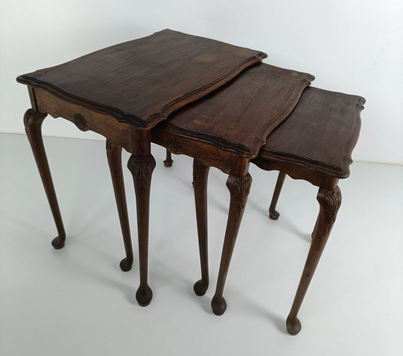 Set Of 3 Wood Stacking Nesting Tables Louis XV Style Mid Century Modernist Ornat photo furniture