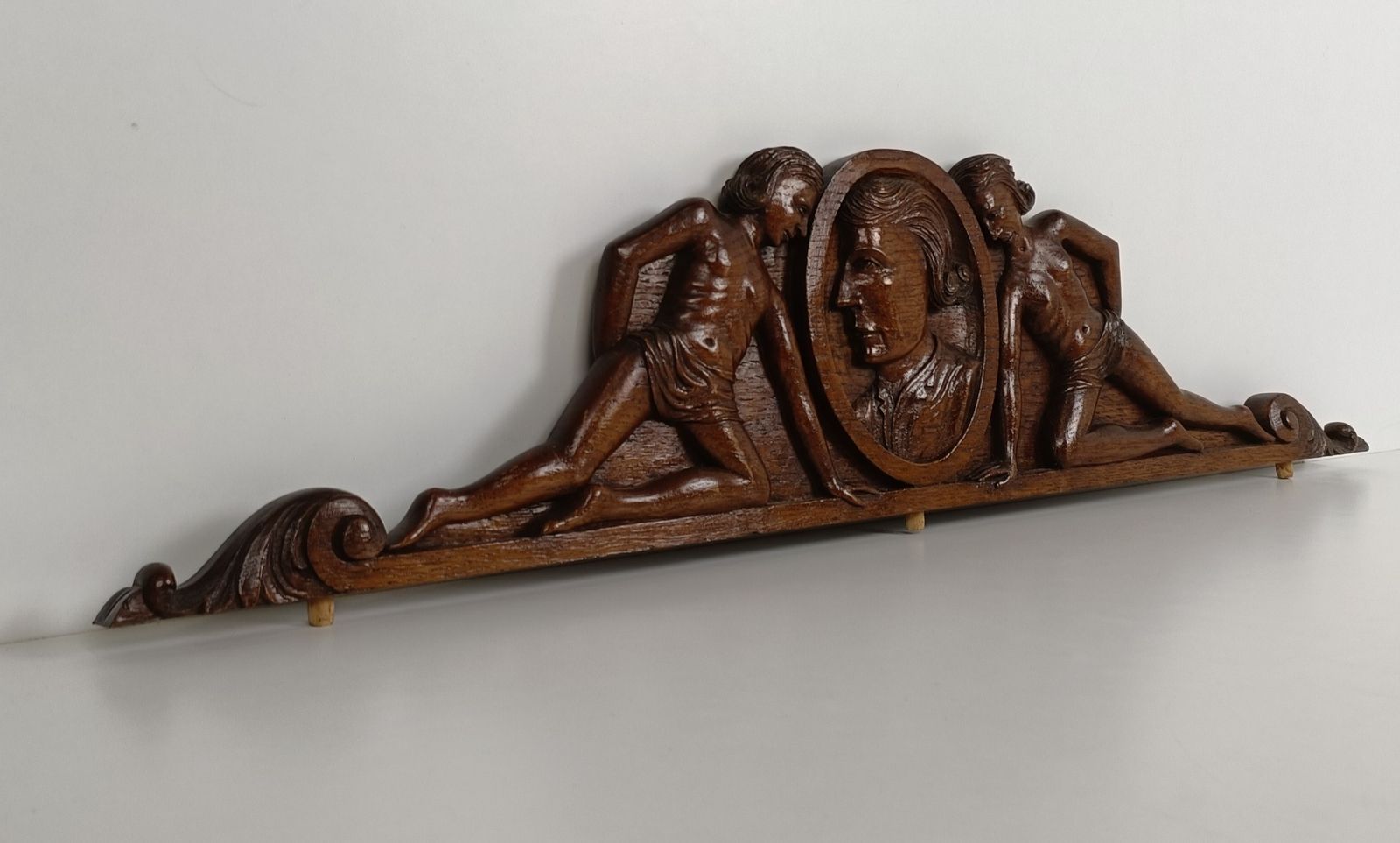 Hand Carved Wooden Pediment Over Door Architectural Antique Figurines Faces photo furniture