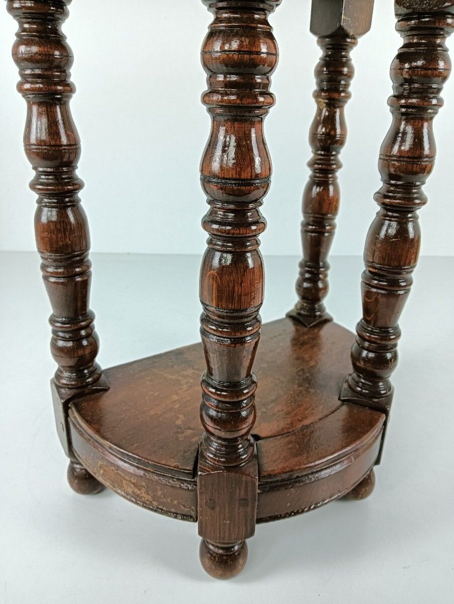 Antique Small Tapped Wooden Wall Console Table Hallway End Table Oak photo vinterior