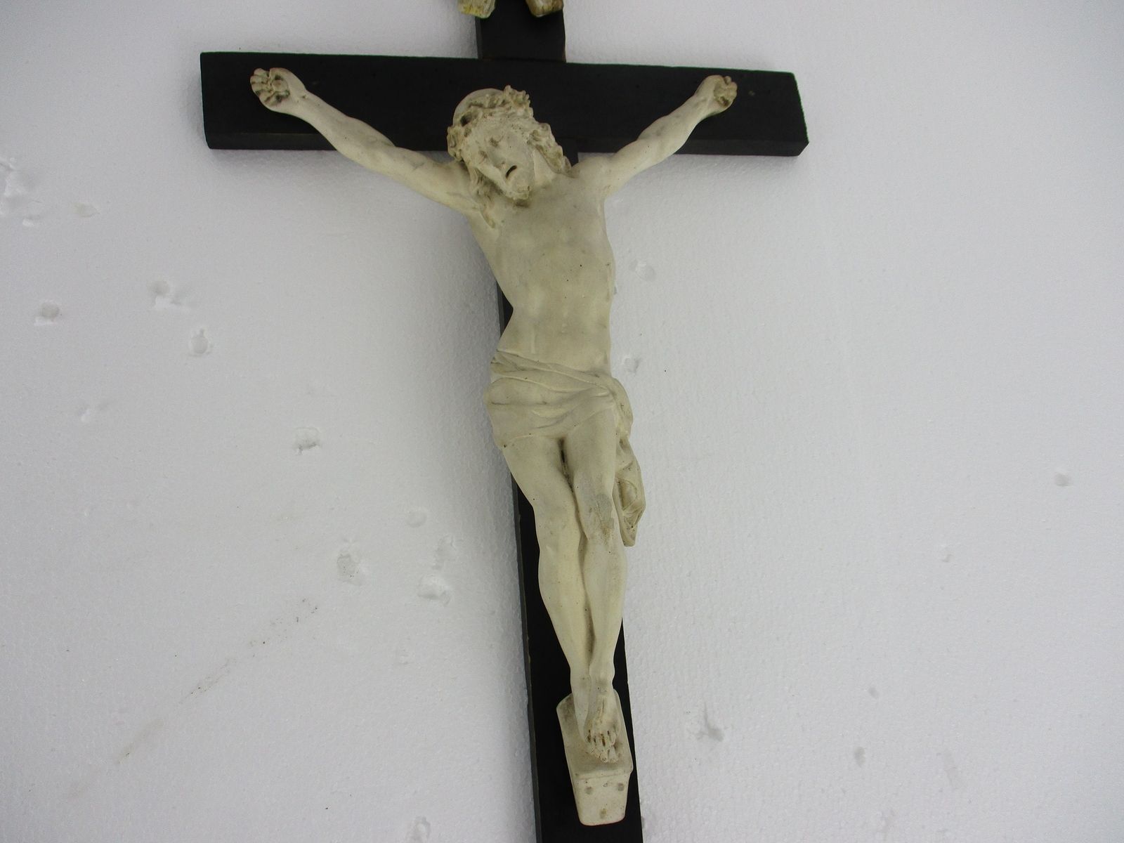 Large Hand Carved Wood Church Chapel  Hanging Ornate Crucifix Plaster  Dramatic photo for sale