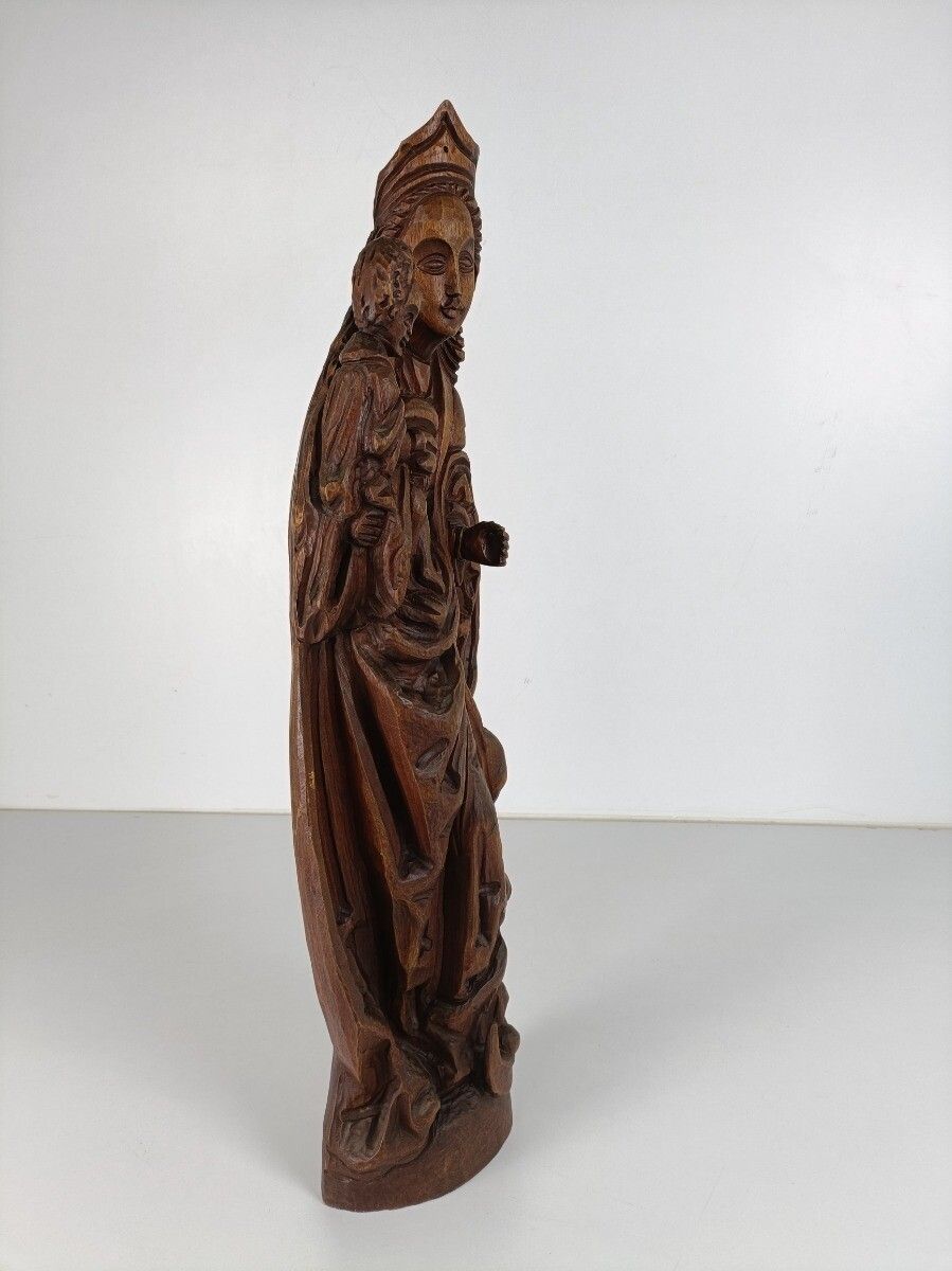 Large Hand Carved Wooden Madonna With Infant Crescent Moon Virgin Mary Sculpture photo 526.0