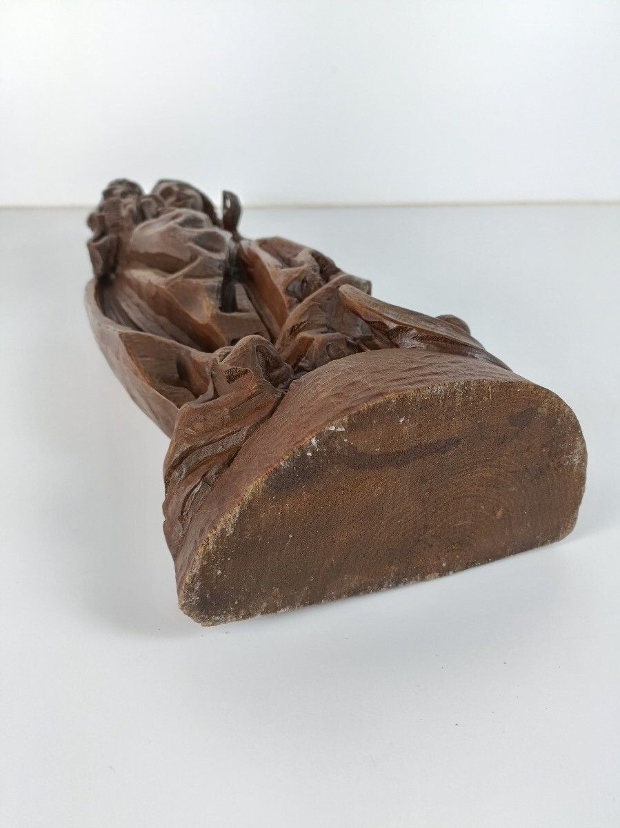 photo for sale Large Hand Carved Wooden Madonna With Infant Crescent Moon Virgin Mary Sculpture