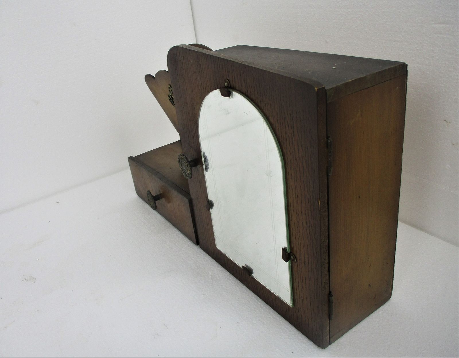 Art Deco Kitchen Apothecary Medicine Wall Bathroom Cabinet Wood Mirror Letter Bo photo for sale