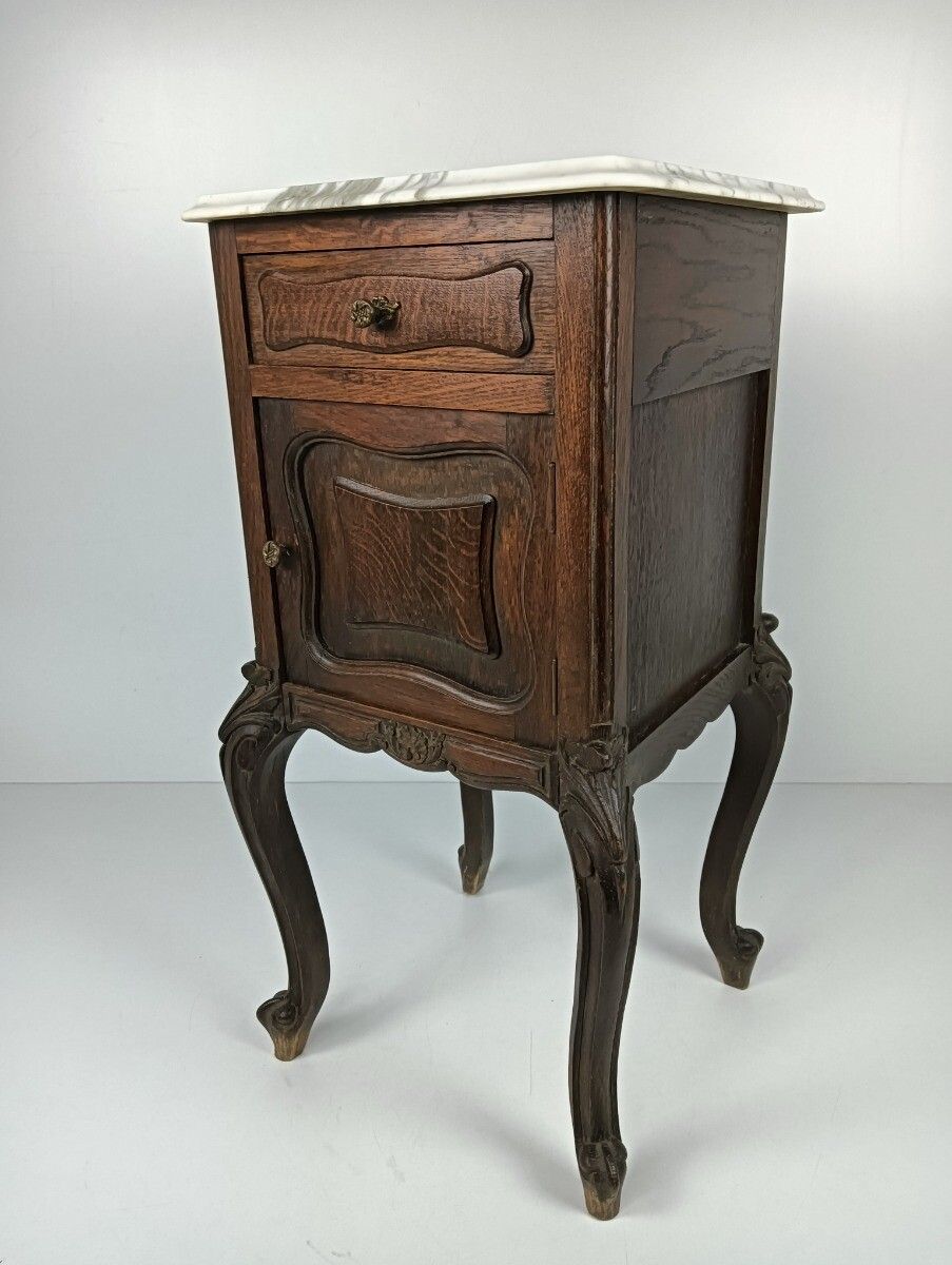 Antique 19th Century Nightstand End Table Bedside Cabinet Marble Top Wood Beauti photo Furniture