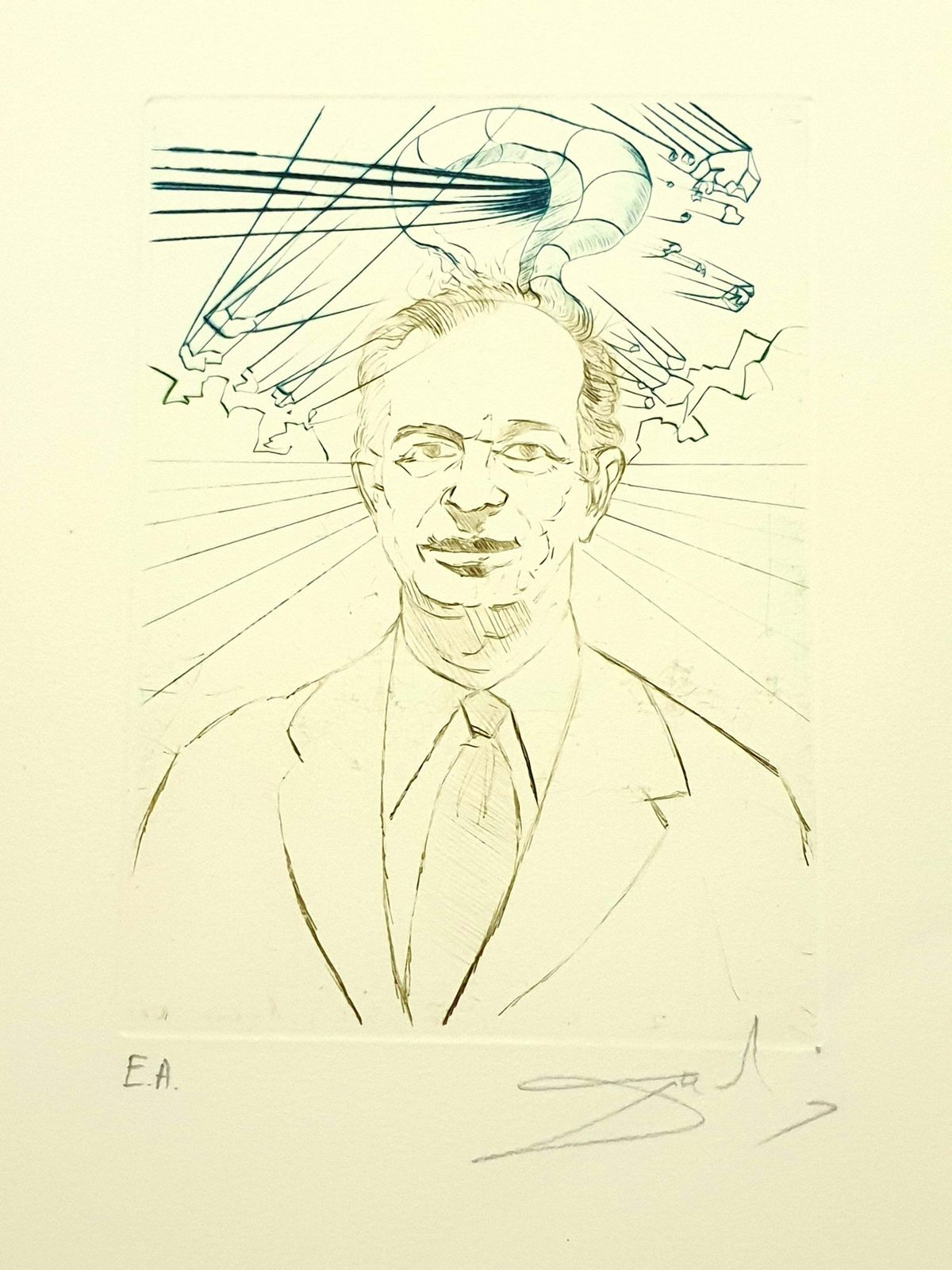 Salvador Dalí­Salvador Dali   Enrico Fermi   Original Handsigned Engraving1970